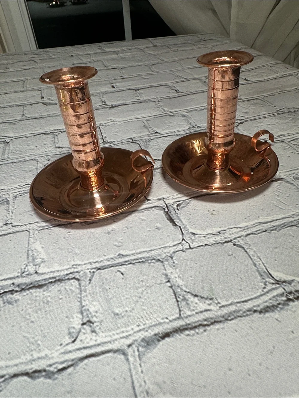 2 Copper Handmade Candle Holder with Handle Vintage Boho Design 4”